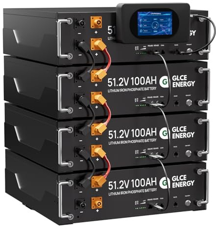 GLCE Energy 48V 100Ah LiFePO4 Akku, 5120Wh Lithium Batterie mit 100A BMS,Energie Torage Batterie,Lithium-Eisen-Phosphate Batterie für Solar, RV, PV-Inselanlage und Notstromsysteme（4 Pack）