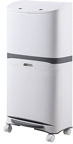 Baño Cubo de almacenamiento de basura Blanco, Bote de basura con tapa y pedal Cesta de basura de 2 niveles con rueda Cubo de almacenamiento de basura de cocina Contenedor de basura de plástico Sala de