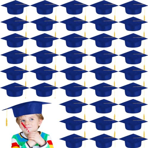 BeapTcely 30 Pcs Child Size Graduation Caps Felt Kindergarten Grad Hat for Preschool Graduation (Blue)