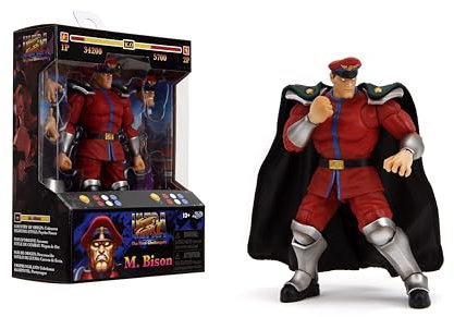 Jada Toys Street Fighter II M. Bison Actionfigur Wave 2 - Maßstab 1:12, 15,2 cm hoch, austauschbare Köpfe, Hände, lila Feuerzubehör