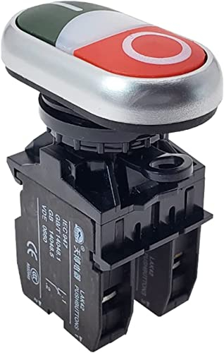 Ersatzteile LA42 22 mm beleuchteter Doppelkopf-Druckschalter 12 V 24 V 220 V LED-Lampe Silber Spring 1NO1NC Schalter LAK42 (Color : 24v)