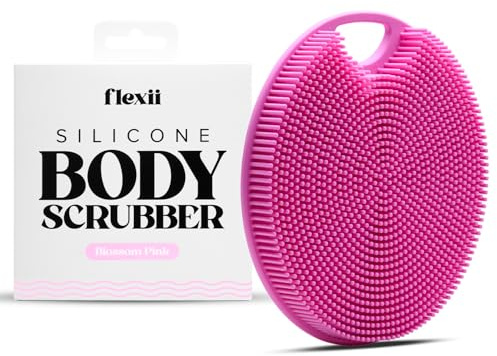flexii® Silicone Body Scrubber - Premium Body Brush for Sensitive Skin, Gentle Body Exfoliator & Shower Scrubber, Exfoliating Silicone Loofah for Men & Women - Pink