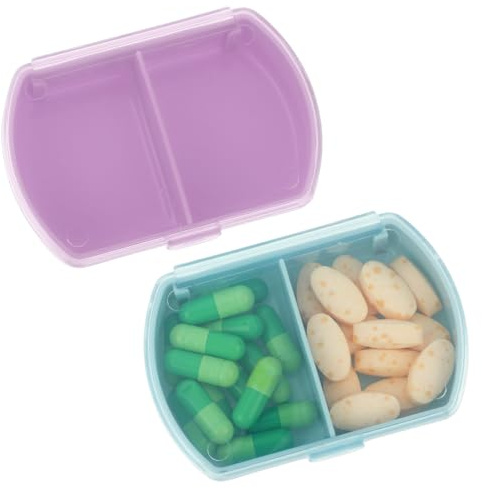 Sibba 2 Pack Pillendose 2 Fächer Tragbare Tablettenbox Medikamentenbox Klein Tablettendose Tabletten Organizer für die Hand oder Hosentasche Pillenbox für Medikamente Pillen Fischö Vitamin-Behälter B