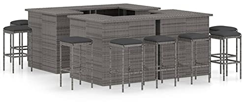 Keyroto 16-TLG. Gartenbar-Set mit Kissen Poly Rattan Grau, Balkon Sitzecke, Balkon Tisch Und Stühle, Sitzecke Balkon, Garten Essgruppe, Sitzgruppe Garten
