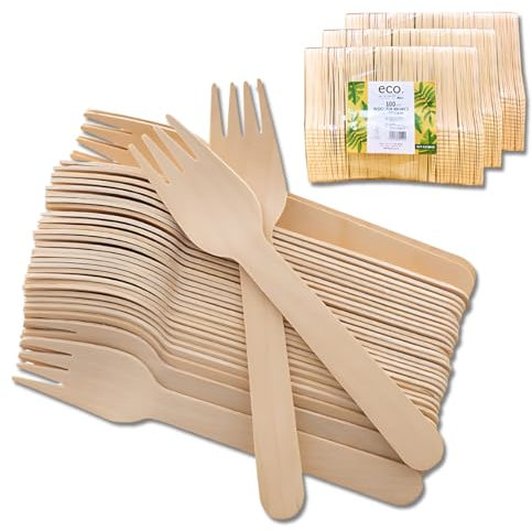Clearly 1000 Wooden Disposable Forks, Eco Friendly Biodegradable Compostable 16.5cm Cutlery | Ideal for Picnic, Party, BBQ, Restaurant, Home Daily Use