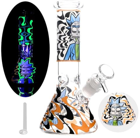 Masenyee 20cm Luminous Glass Bong with 14.5mm Bowl and Strainer, Smoking Bong Pipe, Robust and Thick Bong, Smoking Beginner, Compact to Carry, Chillum Water Pipe (Pumpkin Orange)