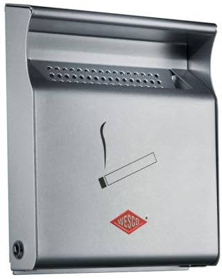 WESCO abschließbarer Wandaschenbecher im Briefkastenformat in der Farbe silber, pulverbeschichtetes Stahlblech, wetterfest, fertig montiert