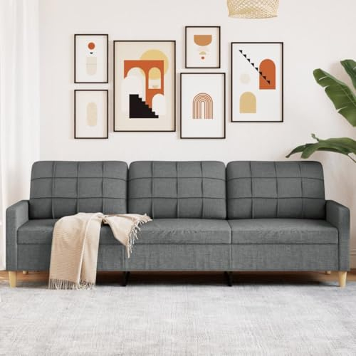 Willood 3-Sitzer-Sofa Couch für Wohnzimmer, Polstersofa mit Metallgestell, Loungesofa Zweisitzer Wohnzimmersofa Wohnzimmermöbel Dunkelgrau 210 cm Stoff