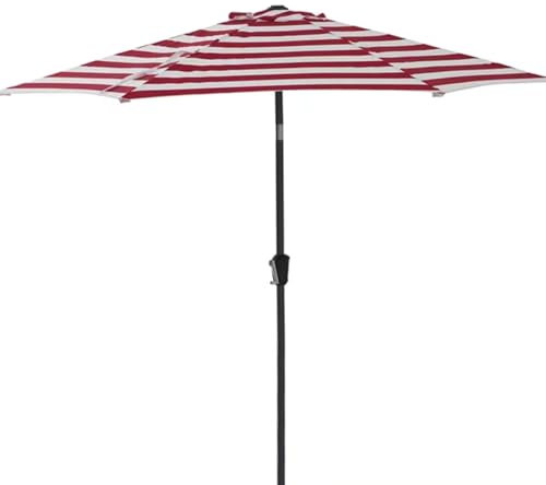 Gestreifter Terrassenschirm 270cm, Gartenschirm, Wasserdicht, Sonnenschutz, Faltbarer Sonnenschirm Aus Holz for Balkon, Terrasse, Patio, Strandregenschirm(Red and White Stripe)