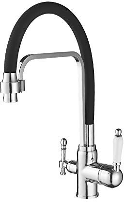 3 Wege Küchearmatur Trinkwasserhahn Spiralfeder, 360° Drehbar Wasserhahn Küche mit Brause ausziehbar, 3 in 1 Mischbatterie Armatur für Wasserfilter (3 Wege（02）, Rund)