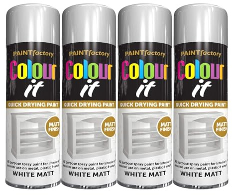SDMAX White Matte Spray Paint, Durable & Long-Lasting, Bright And Smooth Coating, Non-Cracking, Quick-Drying, Easy To Use, Portable, Interior & Exterior Use, 250ml (4PCS)