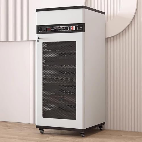 Elitix HiFi Rack Verstellbarer Audioschrank mit Regalen und Schubladen, Beweglicher AV-Medienständerturm mit Schneller Wärmeableitung, Organizer für Videokomponenten Im Studiobüro(White,L)