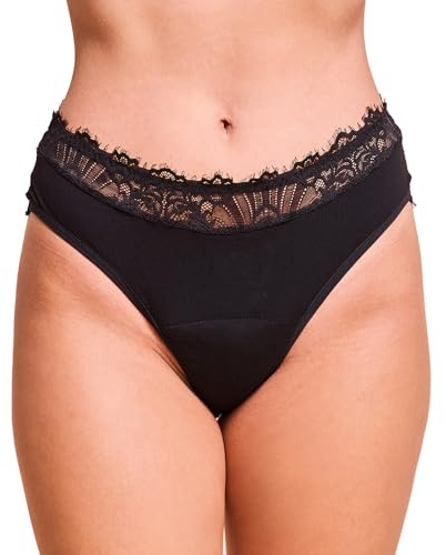 juno & me - Period Panty Cheeky Lace: komfortable Periodenunterwäsche bei leichter Blutung - 8 Stunden Auslaufschutz & saugstark wie 2 Tampons - aus natürlichen Bambusfasern - Periodenslip Damen