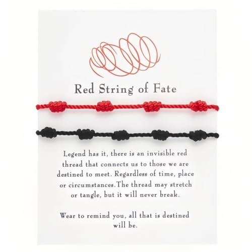 AFCJLTO 2 Pezzi Bracciale Coppia Filo Rosso e Nero, Portafortuna Intrecciato a Mano Donna, Protezione Contro il Malocchio Regolabile