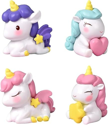 4 PCS Unicorn Ornaments Unicorn Decorations For Birthday Cake Unicorn Mini Figures Set Cartoon Unicorn Figures Model For Create Magical Unicorn Garden Party, Kids Cake Toppers