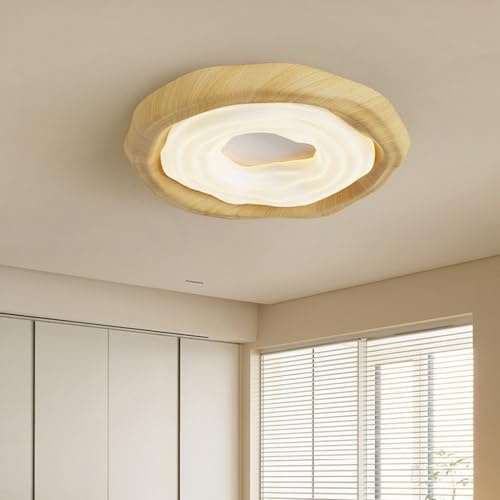 LED Deckenleuchte Moderne Holz Deckenlampe Dimmbar Mit Fernbedienung Lichtfarbe/Helligkeit Einstellbar Wohnzimmerlampe Küche Und Büro Kronleuchter Dekorative Innenbeleuchtung(Natural,54CM/50W)