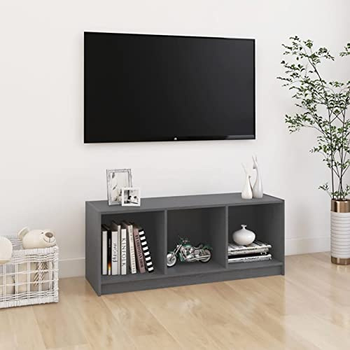ShGaxin Meuble TV, table TV, meuble TV, meubles de salon, meuble TV, table de télévision en bois massif de pin gris 104 x 33 x 41 cm