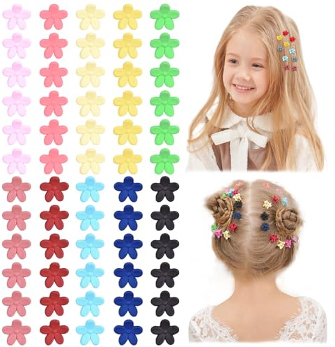 Choicbaby 60 Stück Baby Mädchen Haarclips - 10 Multicolors Mini Blumen Kralle Clips in Organizer Box für Kleinkind Mädchen Dekorative Bun Kleine Haarclips