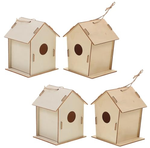 Abaodam 4stücke Unbehandelte Holz Vogelhäuschen Diy Zum Bemalen Natur Holz Vogelhaus Zum Basteln Unbemaltes Vogelhaus Für Junge Mädchen Zum Selbermachen