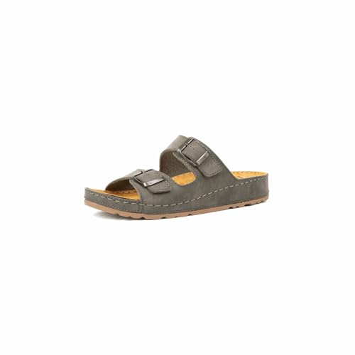 OHC Modele Hibiscus - Sandales Nu-Pieds Femme Confort Pieds Larges – Cuir Véritable, Semelle Orthopédique 7 Zones, Talon 3 cm – Réglables à Boucles