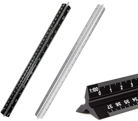 Righello per scala architettonica, 2 pezzi, righello triangolare in alluminio, scala metrica 1:20, 1:25, 1:50, 1:75, 1:100, 1:125, standard 12 pollici, per architetti, studenti, disegnatori e