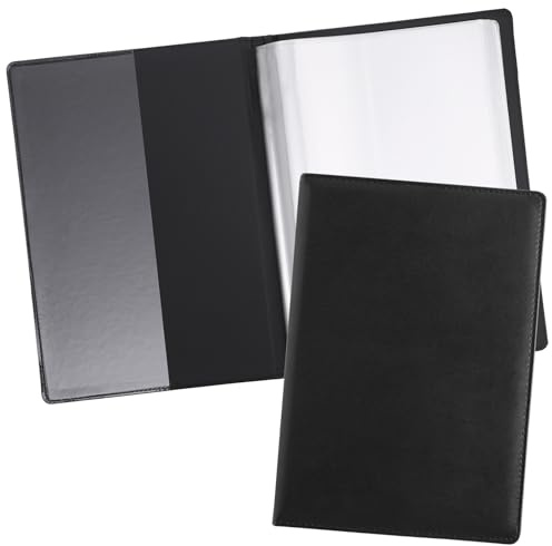 A4 Presentation Display Book, PU Leather Document Folder with 30 Pockets, 60 Sides Portfolio Folder Conference Folder for Business Organizer Interview and Meeting (Black)