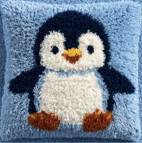 Taxpy Knüpfkissen Set Süßer Pinguin 43X43Cm Knüpfkissen Set Für Anfänger Erwachsene Oder Kinder Zum Selber Knüpfen,Diy Knüpfteppich Knüpfpackung