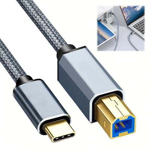 Printer Cable for USB C 3.0 To B Cable Type C To USB 2.0 Braided Cables | Printer Cable to Type C Compatible With Canon Epson Hp Lexmark Laptop Mobile Printing And Other USB Devices Cables Printer