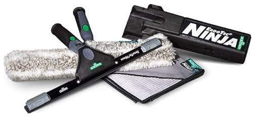 Unger Commercial ErgoTec Advanced Window Cleaning Ninja Kit 4-in-1 – Squeegee, Scrubber, 3-Gallon Bucket & Microfiber Cloth – Professional Indoor/Outdoor Window Cleaning Equipment, WNK12