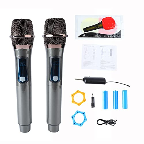 Tomantery di Microfono Portatile Wireless, 1 per 2 Microfoni a Cordone Dinamico UHF per Casa Esterna, Microfono per Canto da Casa All'aperto, Wireless per KTV