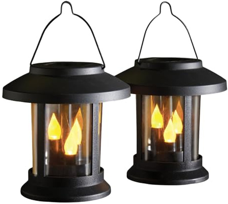 3 PAGEN® 3-in-1 Solar Laterne mit Steckstab 2er-Set – 2 Stück LED Solar Garten Leuchte schwarz mit Flacker-Effekt – als Bodenstecker, Hängeleuchte oder Tischleuchte – umweltfreundlich & stimmungsvoll