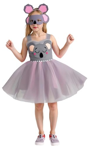 Toddler Halloween Costume, Witch Dress Kids Koala Costume Dress for Girls, Halloween, Cosplay Outfit, Tutu, Performance, Stage Clothing, Cute Children's Costume, 1-12 Years (Grey, 5-6 Years)