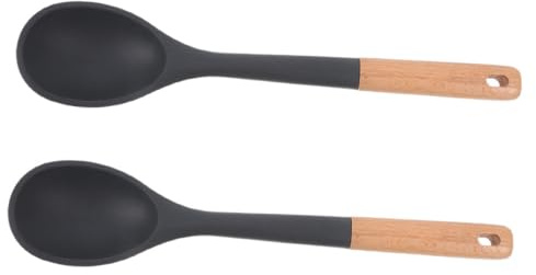STOBAZA Grosse Cuillère Cuisine En Silicone Résistante à La Chaleur Manche En Bois, Spatule De Cuisson Antiadhésive, Ustensile Polyvalent Cuisine Domestique, Lot De 2 Pièces