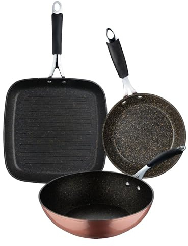 Set de Sartén Grill 28x28cm + Wok Ø28cm + Sartén Ø20x4,5cm en aluminio forjado con revestimiento antiadherente ILAG Cooper Bergner