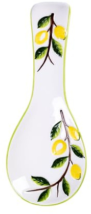 Divina Italian Design SF13 - Soporte para cucharas de cerámica, decoración de limones 3D con hojas, estilo cerámica italiana, soporte para utensilios de cocina (blanco)