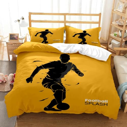 NDXRWDZR Housse de Couette 90x190 Enfant Ballon Football Jaune Parure de Lit 1 Personne avec Fermeture Éclair Confortable Respirant Microfibre Housse de Couette et 2 Taie d'oreiller 65x65 cm