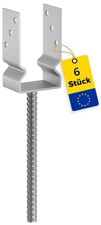 DMX U Pfostenträger 140x140 Anker zum Einbetonieren - Pfostenanker 6er Set | U profil - Pfostenträger zum einbetonieren - Stützenfuß für Zaunpfosten - Holzpfosten - Anker - Terrasse, - Carport Pavillon