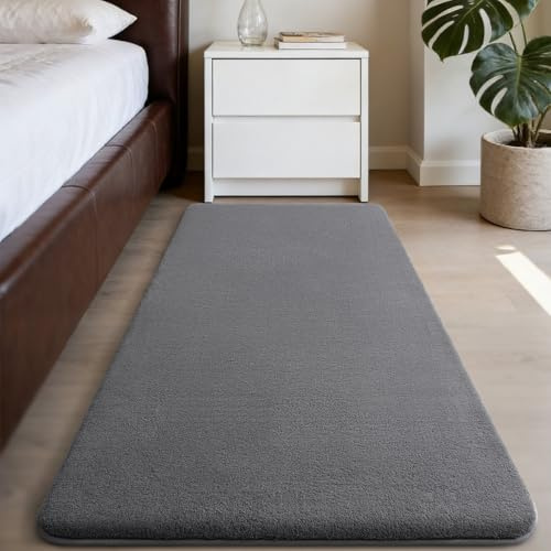 Homaxy Modern Rugs Runner Non-Slip Bedroom Carpet, 60x100 cm, Dark Grey