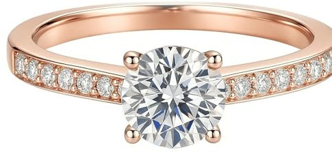 Ayoiow Solitärring mit Pavé-Schaft Gold Ringe für Damen 585 mit Moissanit, Vorsteckring Rosegold 585, 14 Karat Roségold Größe 65 (20.7)