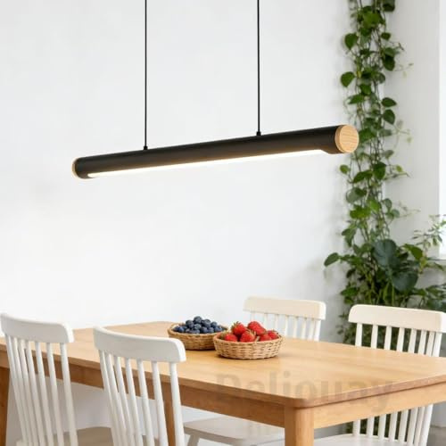 Led Dimmbar Pendelleuchte Esstisch, Linear design Hängeleuchte Mit Fernbedienung,Schwarz Dimmbar Esszimmer Lampen Esszimmerlampe hängend Hoehenverstellbar für Wohnzimmer Küche büro (Schwarz, 80cm)