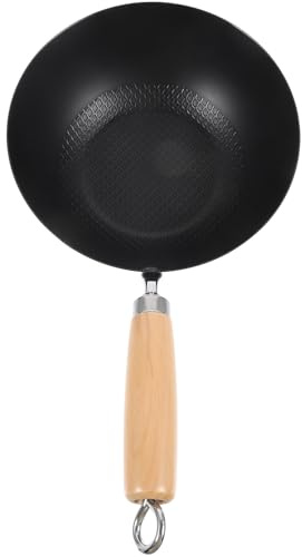 Operitacx Padella Wok di Ferro Battuto 20 Cm Piccolo Wok per Fornello a Gas, Padella da Cucina Casalinga senza Rivestimento, Utensile per Cottura di Verdure, Carne e Barbecue, Uso Domestico