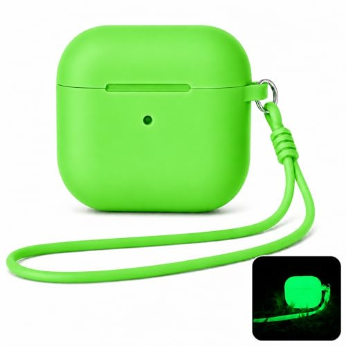 Custodia per AirPods 4 (2024), custodia protettiva in silicone luminoso con cordino, sottile da 2 mm, antiurto e antigraffio, LED frontale visibile, kit di accessori 2 in 1 per AirPods 4a generazione