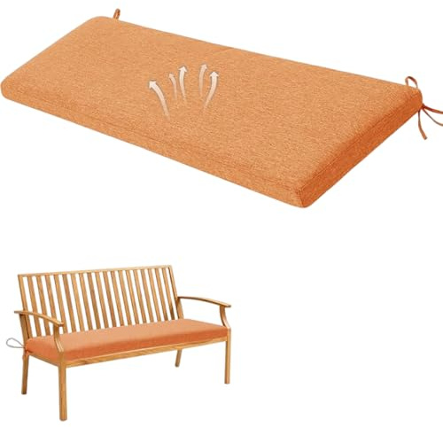 Bankauflage 110x40 cm Orange, 3cm Dick Sitzkissen Bank Outdoor & Indoor, Weich Atmungsaktiver Leinen Bankpolster mit Bändern, Bezug Waschbar, Unterseite Antirutsch, Sitzauflage Gartenbank Auflage