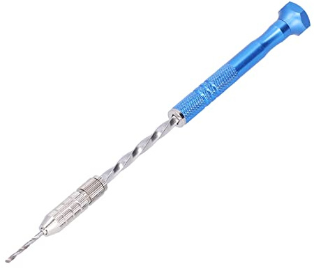 Aramox Taladro Manual Taladro de Joyería de Acero Inoxidable 19 Cm con 10 Brocas para Perforación y Tallado Precisos Azul Herramienta de Perforación de Mano para Carpintería Bricolaje Plástico