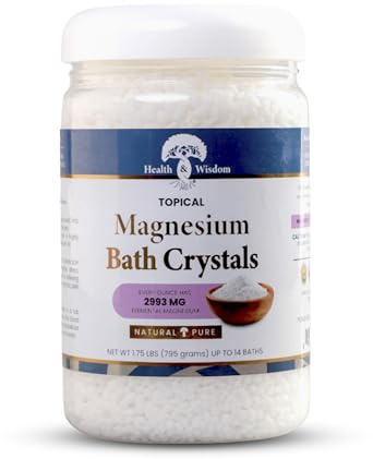 Health and Wisdom Magnesium Bath Crystals - Bath Salts with High Concentration & Enhanced Absorption for Muscle & Joint Relief - Dead Sea Sourced - Unscented - 1.75 lbs - Up to 14 Uses