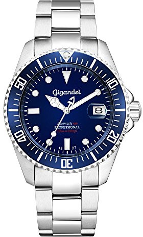 Gigandet Sea Ground® Montre Homme Automatique Plongée Analogique Bleu Argent G2-009