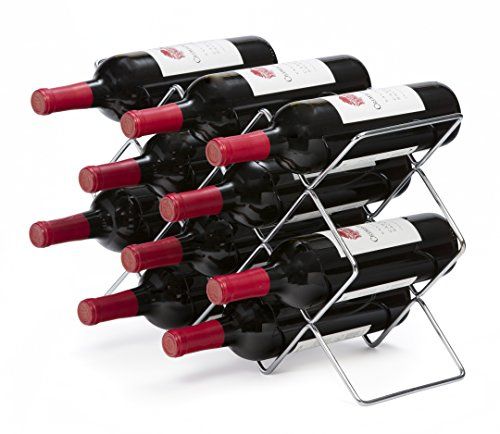 Mango Steam 10 Bottle Silver Wine Rack Counter Top - Storage Organizer for Kitchen, Pantry, & Fridge