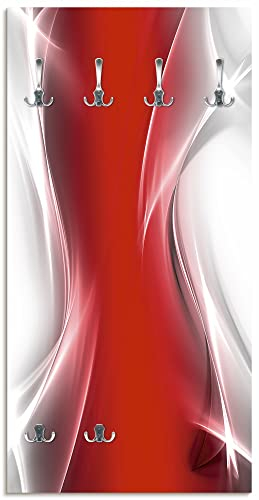 ARTLAND Wandgarderobe Garderobenpaneel Holz mit 6 Haken 60x120 cm Design Garderobe mit Motiv Abstrakt Modern Rot T9IM