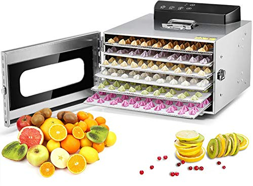 Flavour Dry - Essiccatore Alimenti, Disidratatore, Struttura in Acciaio Inox, 6 Ripiani, 30-90 C°, Display LCD Touch, Timer 24 Ore, 360° Airflow, Termostato Digitale, Acciaio Inox