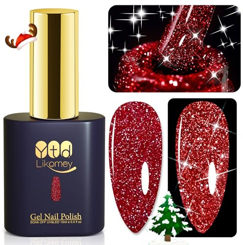 YTD Likomey UV Nagellack Glitzer,15ml Rot Gel Nagellack Glitter,Sparkle Funkelnd Shellac Farbgel,Reflective Holographisch Diamant Maniküre Nail Gel Polish,SZ001